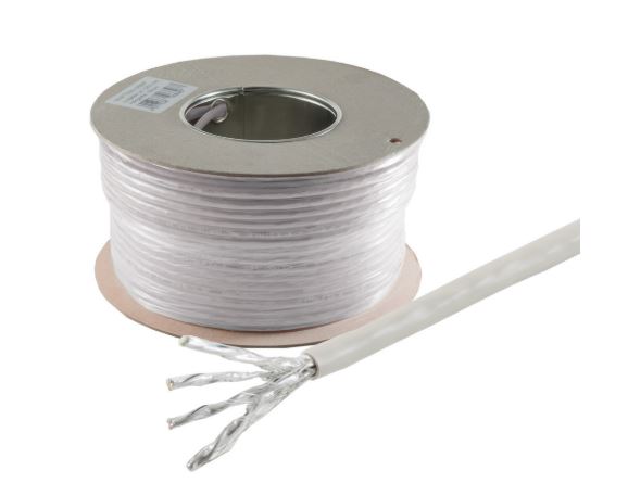 Helos Verlegekabel, Cat 6, S/FTP, PiMF, LSZH, grau, 100m Spule