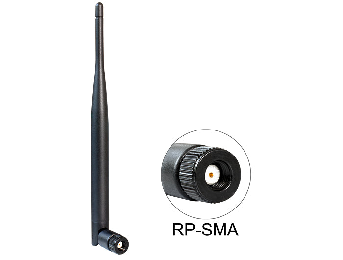 Delock WLAN 802.11 ac/a/b/g/n Antenne RP-SMA St. 5 dBi omnidir. mit Kipp. schw.