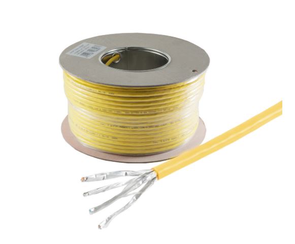Helos Verlegekabel, Cat 7A, S/FTP, PiMF, LSZH, gelb, 100m Ring