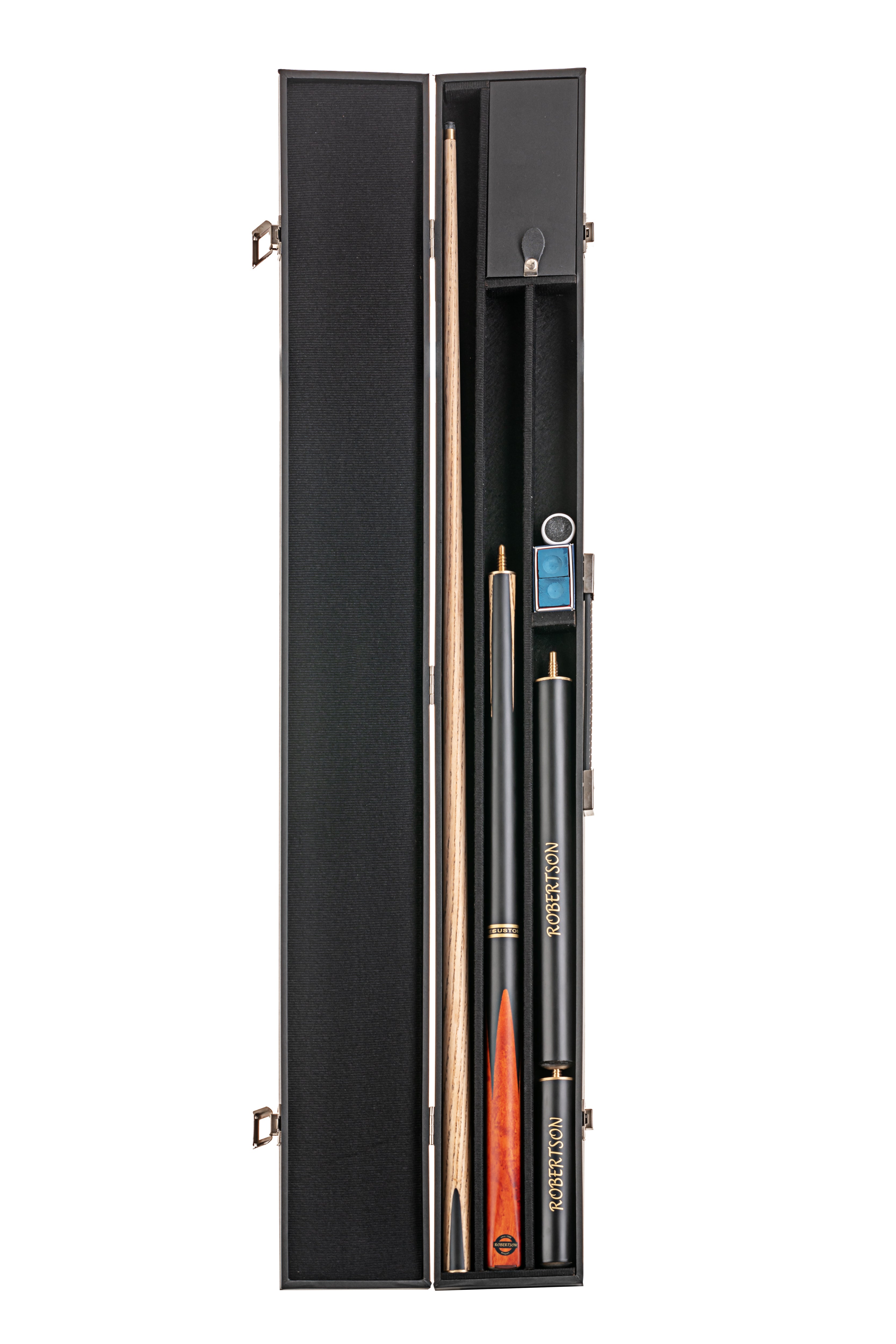Snooker cue Robertson R-2 + 30/15 ext. + case 92 cm