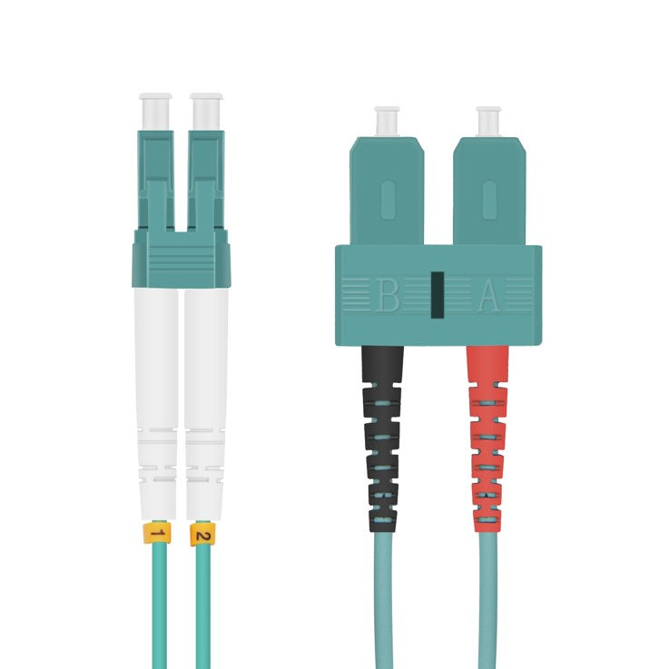 Helos fiber optic patch cable LC/SC duplex 50/125µm OM3 aqua 7.5m