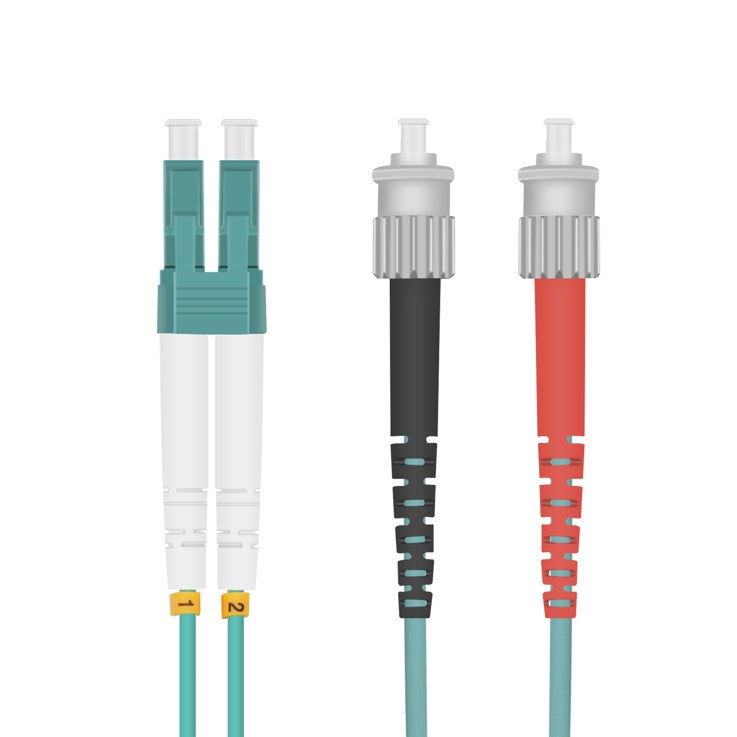 Helos fiber optic patch cable LC/ST duplex 50/125µm OM3 aqua 5.0m