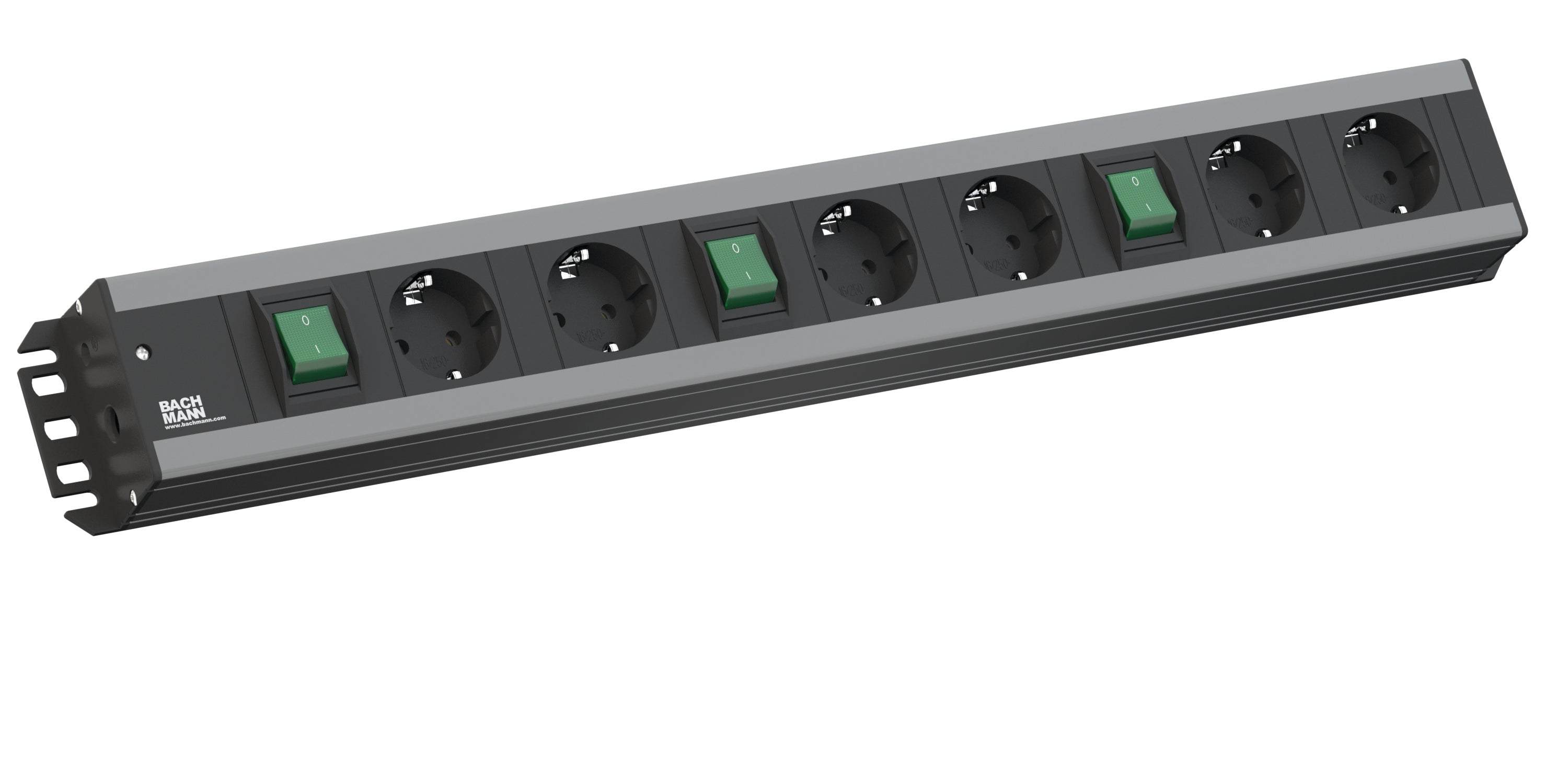 Bachmann tradesman strip 6-way 90°, black 2.0m. with 3x switches