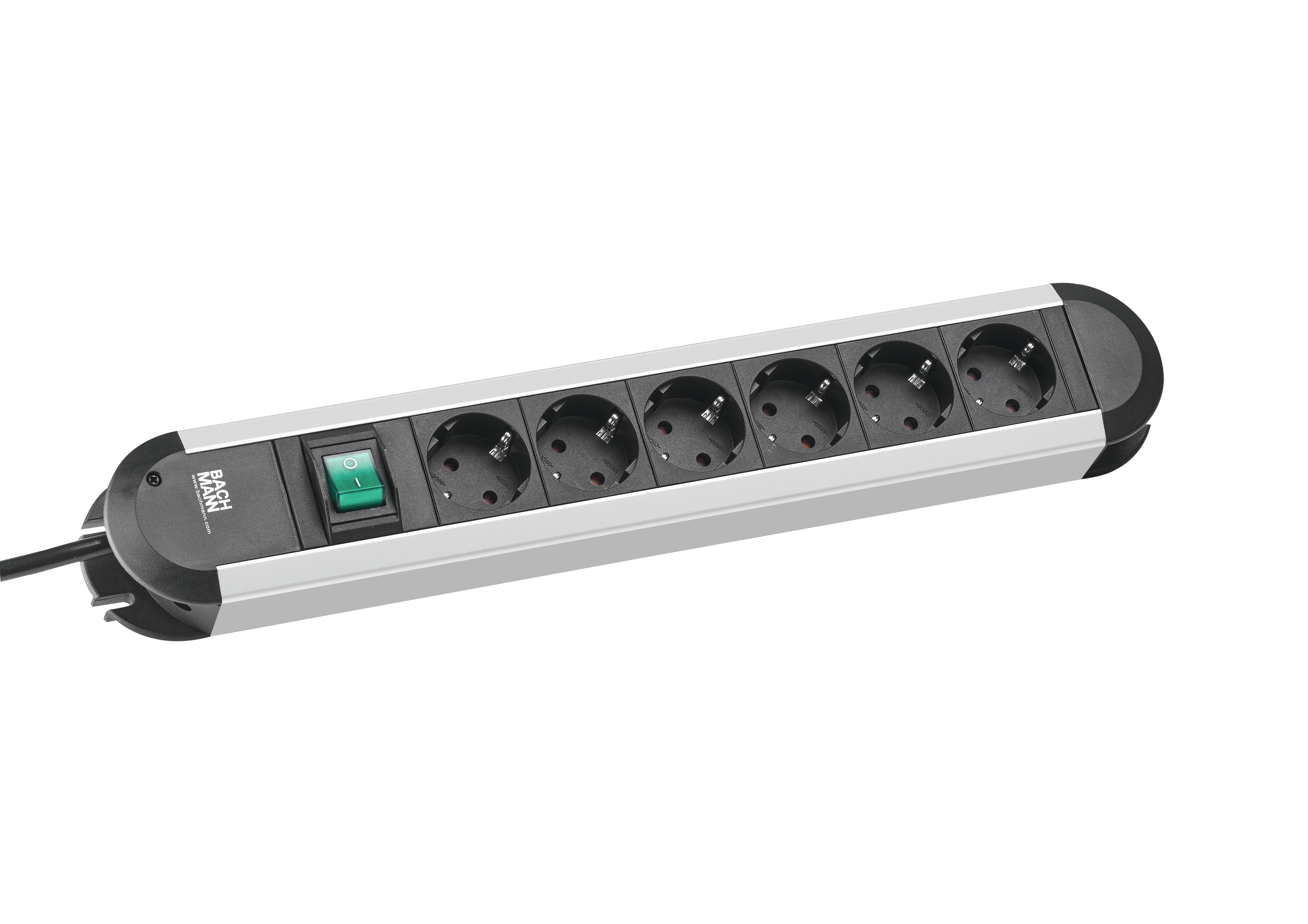 Bachmann power strip PRIMO ALU, 6-way, black, 2.0m, with switch