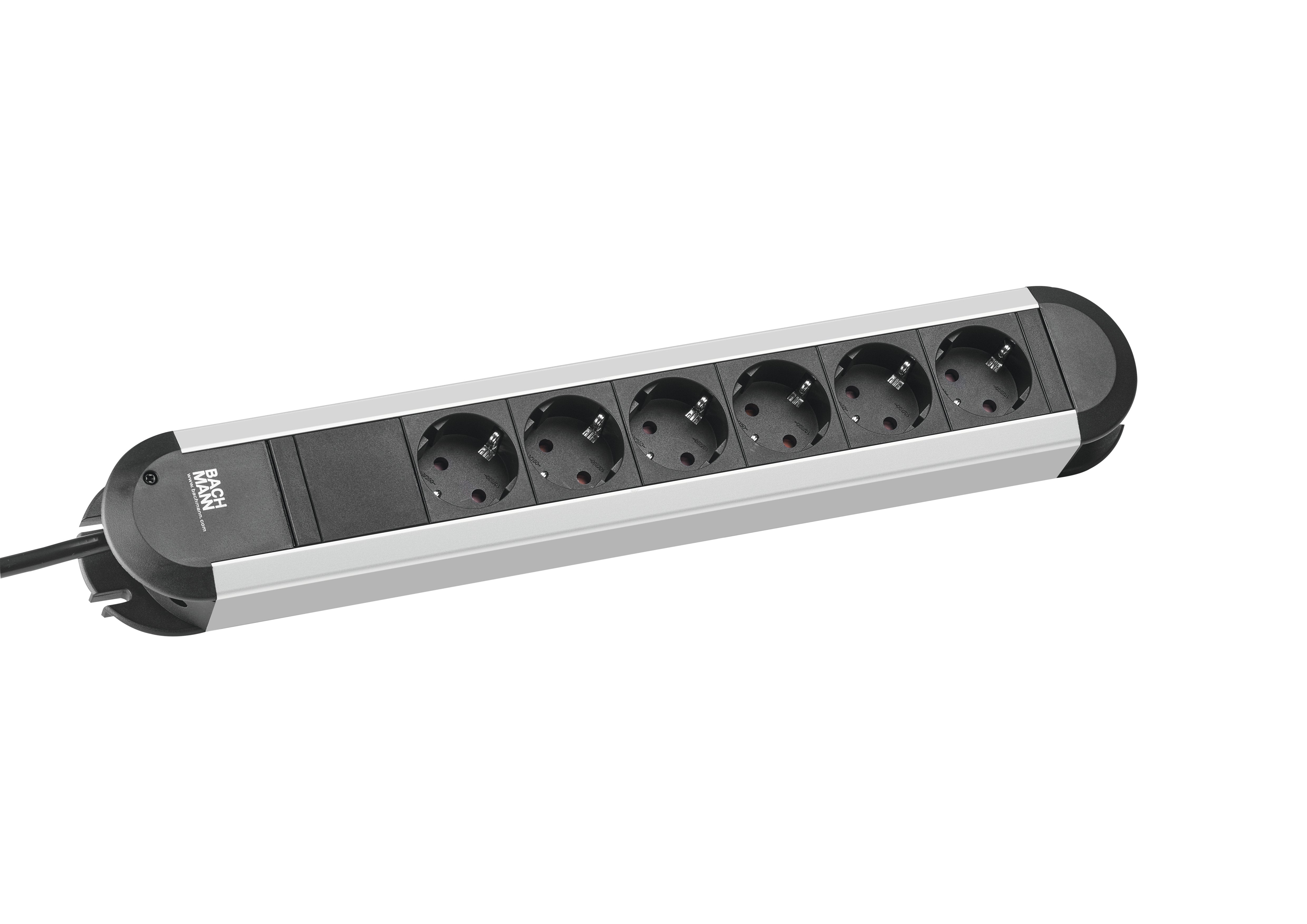 Bachmann power strip PRIMO ALU, 6-way, black, 2.0m, without switch