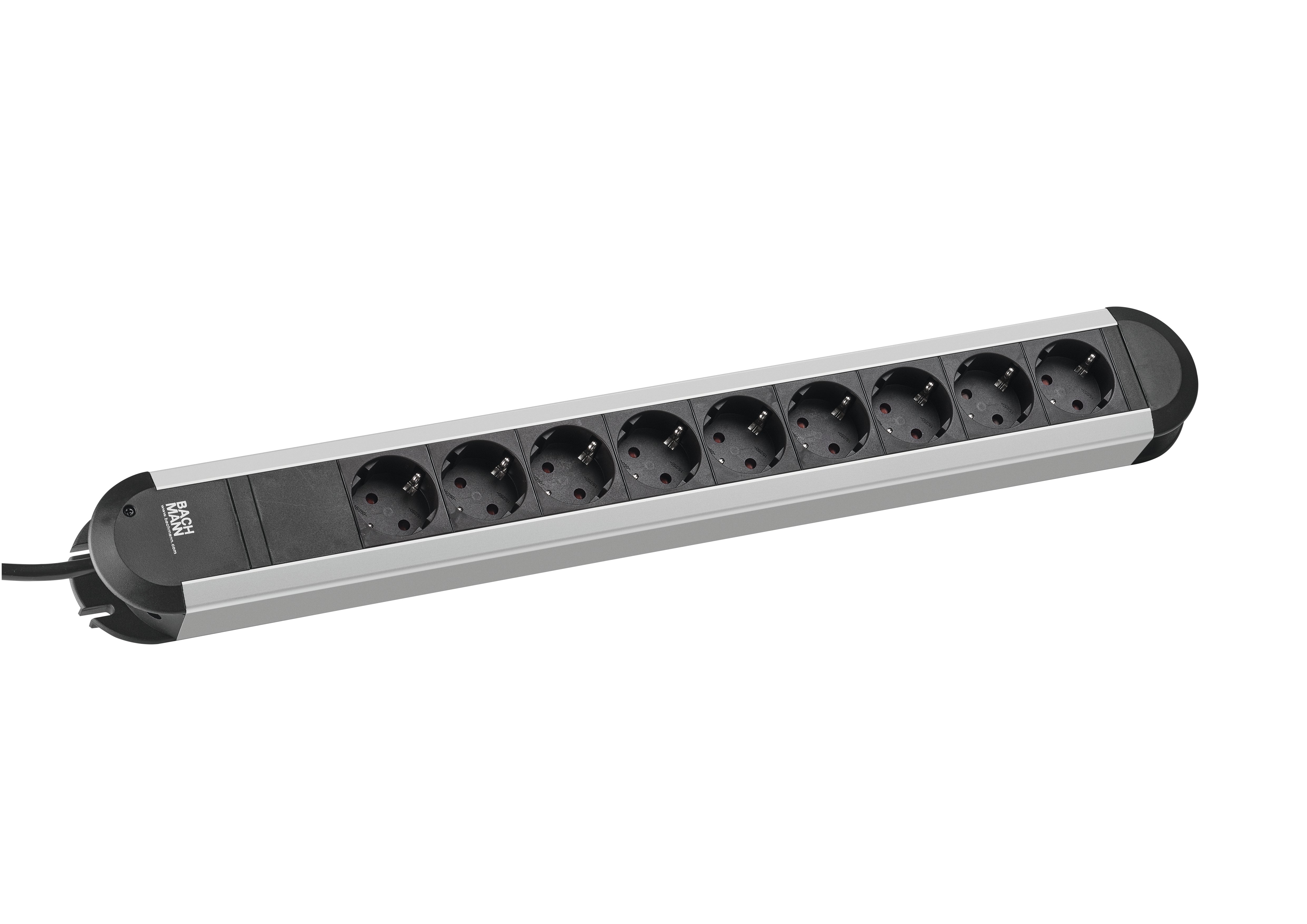 Bachmann power strip PRIMO ALU, 9-way, black, 2.0m, without switch