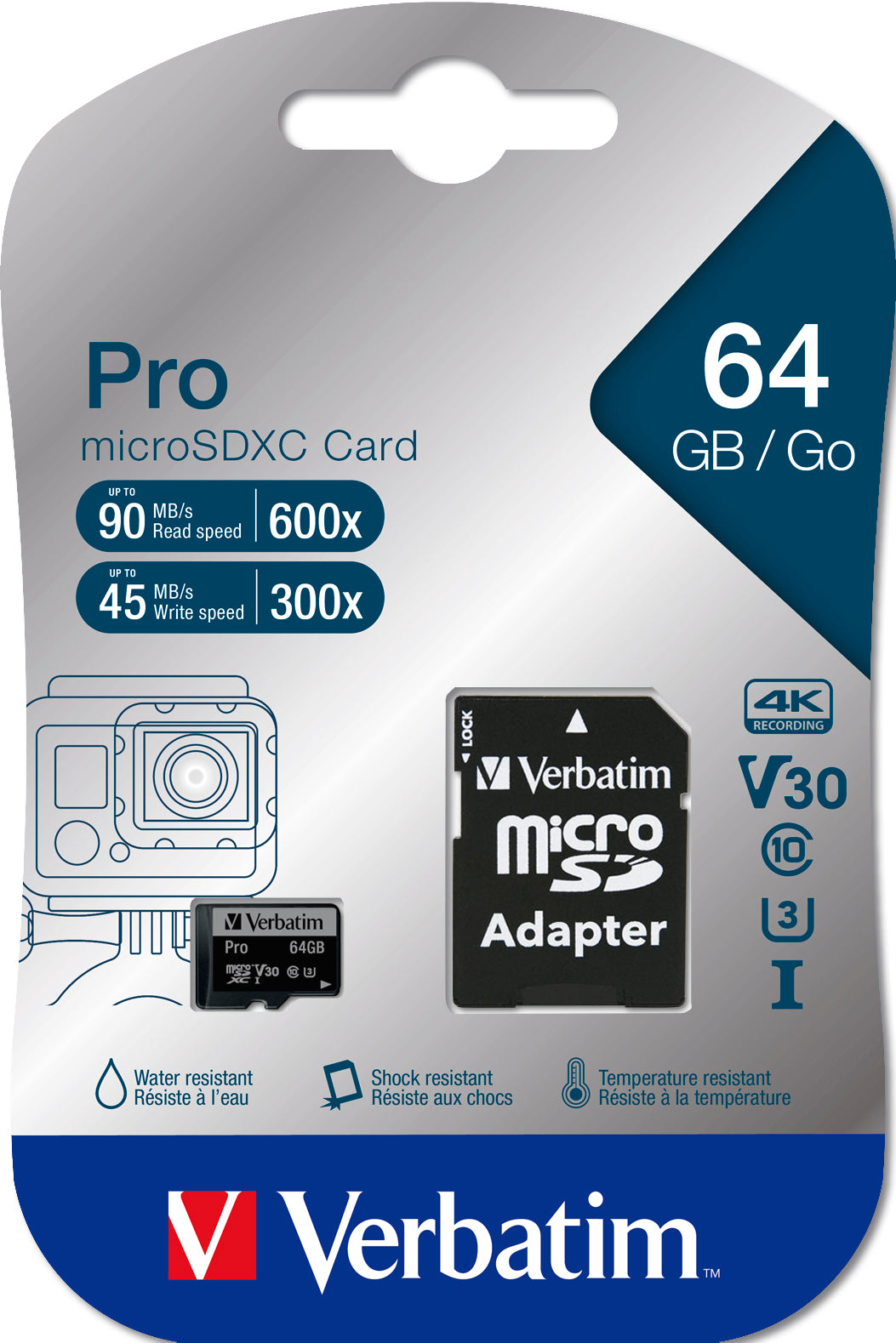 Verbatim microSDXC memory card 64 GB UHS-I Pro Class 10 + SD adapter