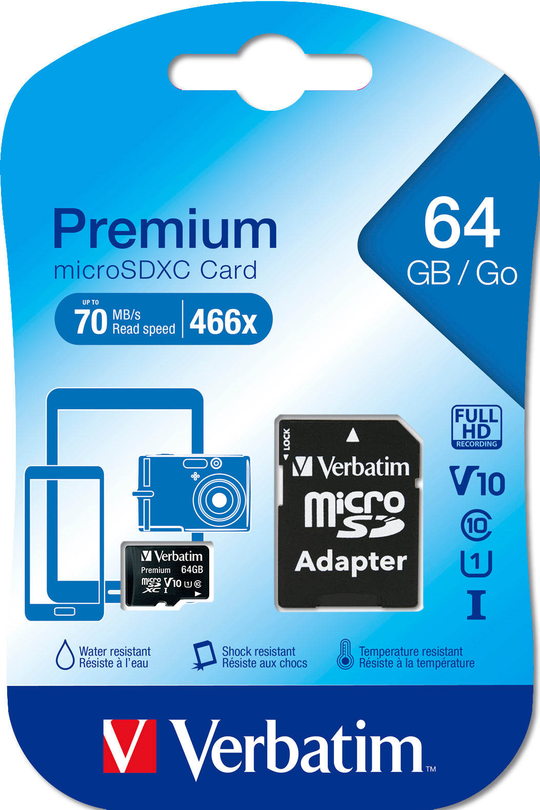 Verbatim microSDXC Speicherkarte 64 GB UHS-I Premium Class 10 + SD Adapter