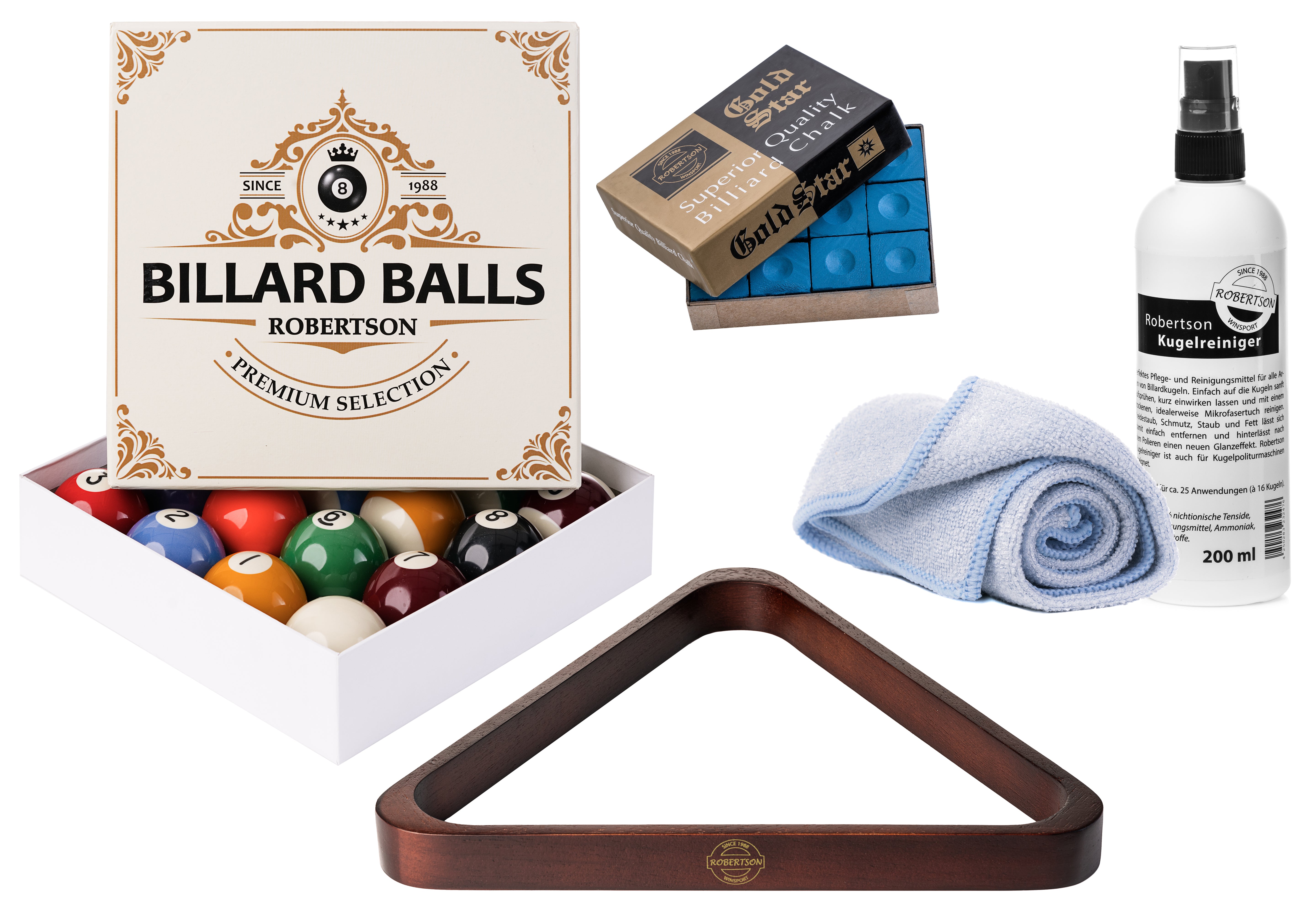 Balls Robertson Set including triangle, chalk and cleaner+cloth