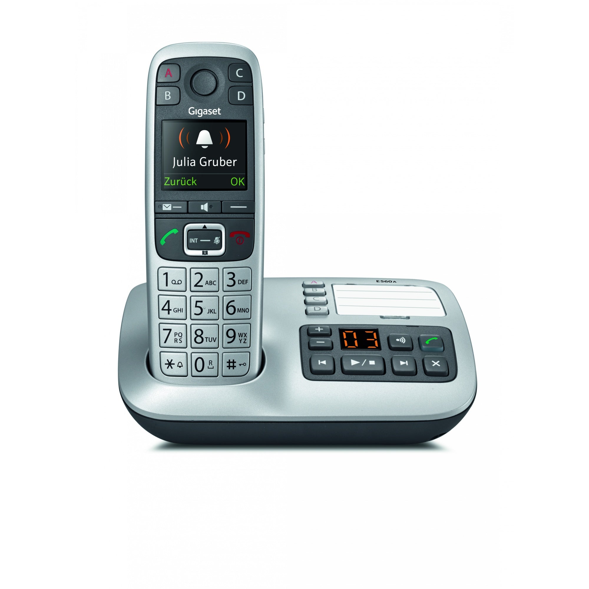 Gigaset E560A int. large button cordless phone with answering machine - platinum