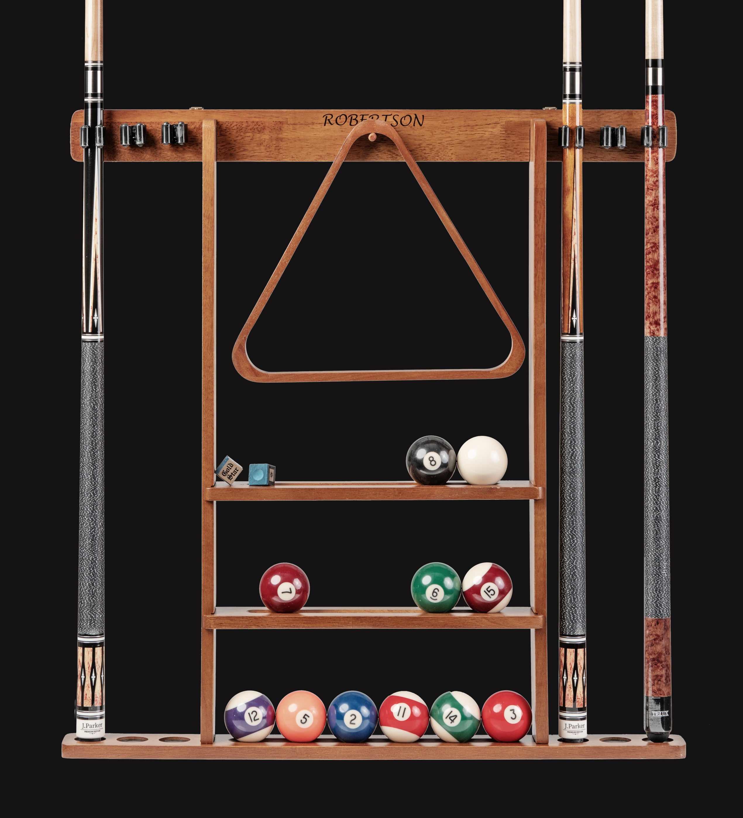 Wall mount Robertson 6 cues oak