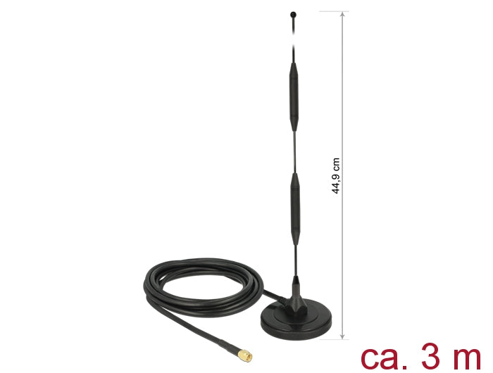 Delock Antenne GSM UMTS LTE SMA 3 dBi omni starr schwarz Standfuß magn. 3 m