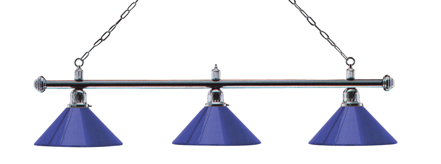 London lamp 3 shades, chrome/blue