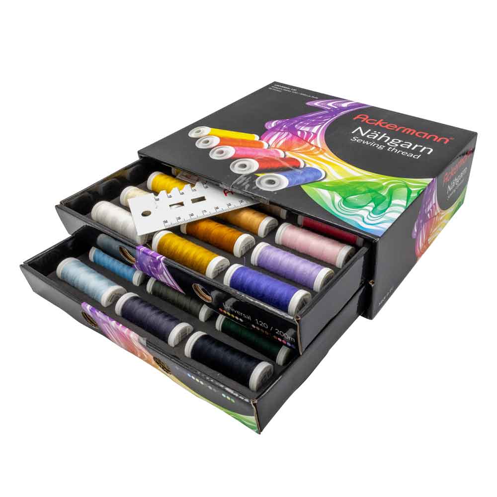 ACKERMANN Nähgarnbox (schwarz) mit 36 Farben á 200m