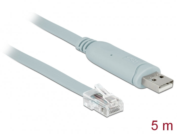 Delock adapter cable USB 2.0 St > Serial 1 x RS232 RJ45 St 5 m gray
