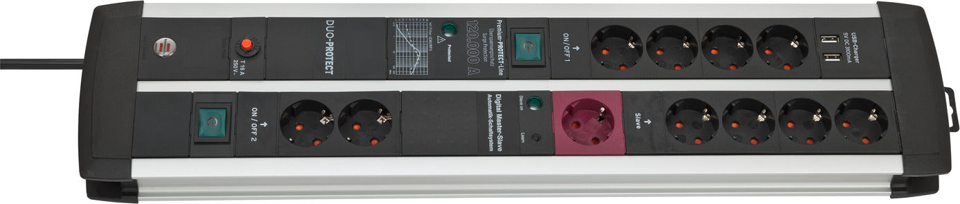 Brennenstuhl ÜSS Premium-Protect-Line Duo 11-way, Master/Slave, 2x USB-A, 3m