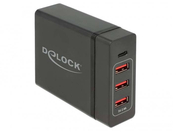 Delock external power supply USB Type-C™ PD3.0 + 3x USB A socket 60W+12W black