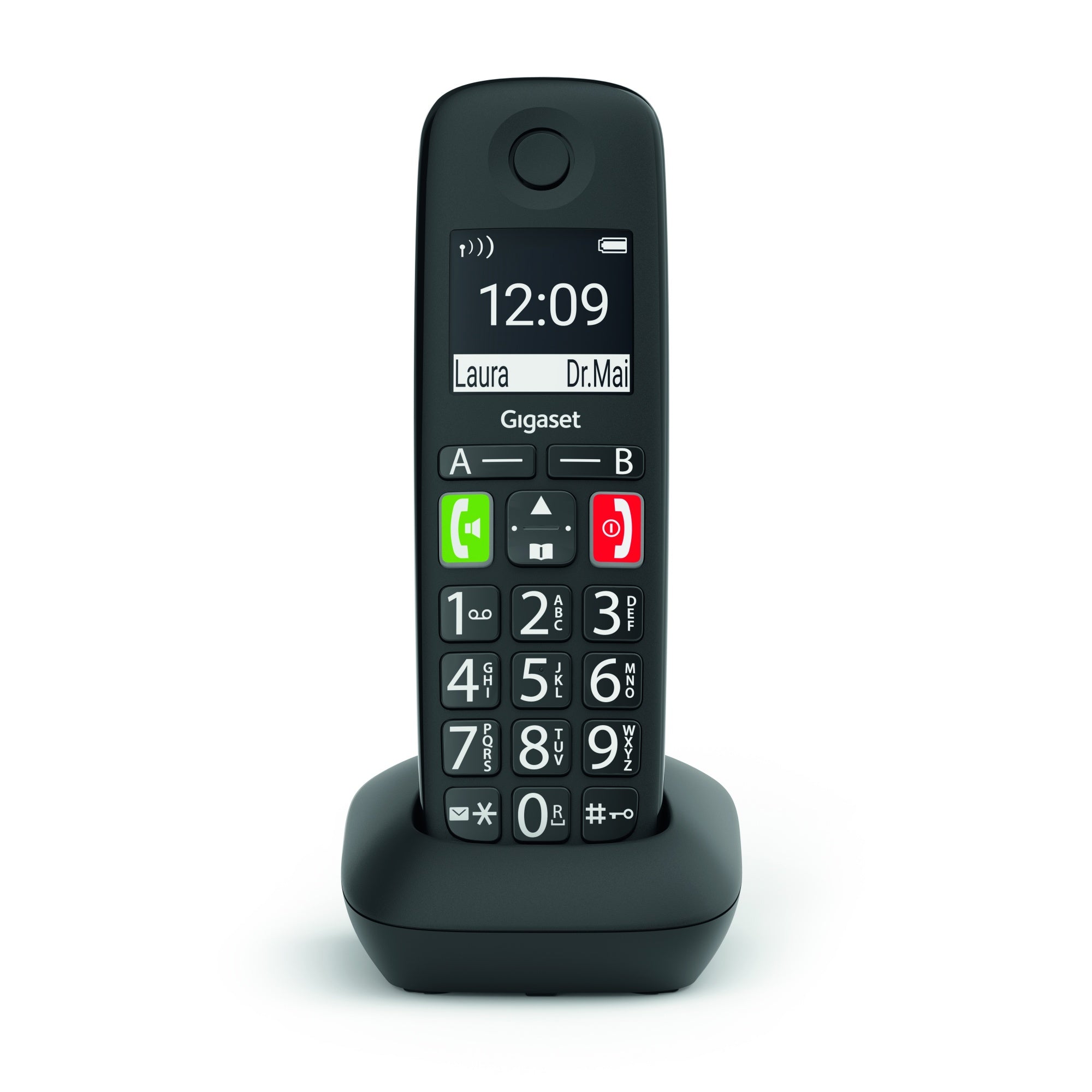 Gigaset E290HX large button handset with charging cradle - black