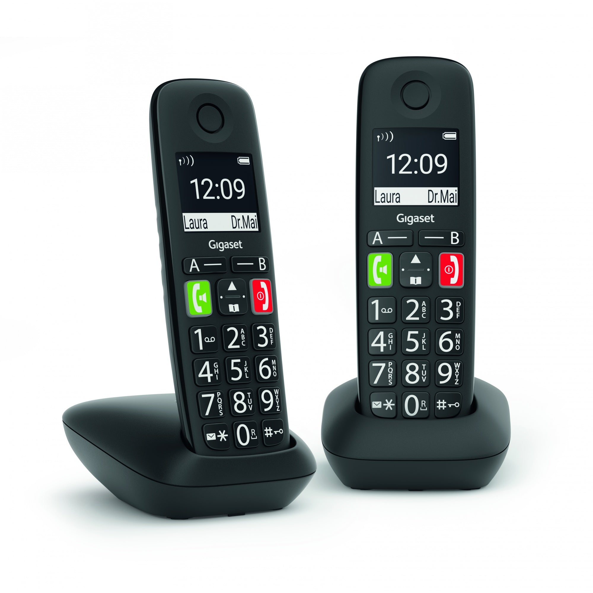 Gigaset E290 Duo - large button telephone with 2 handsets - black