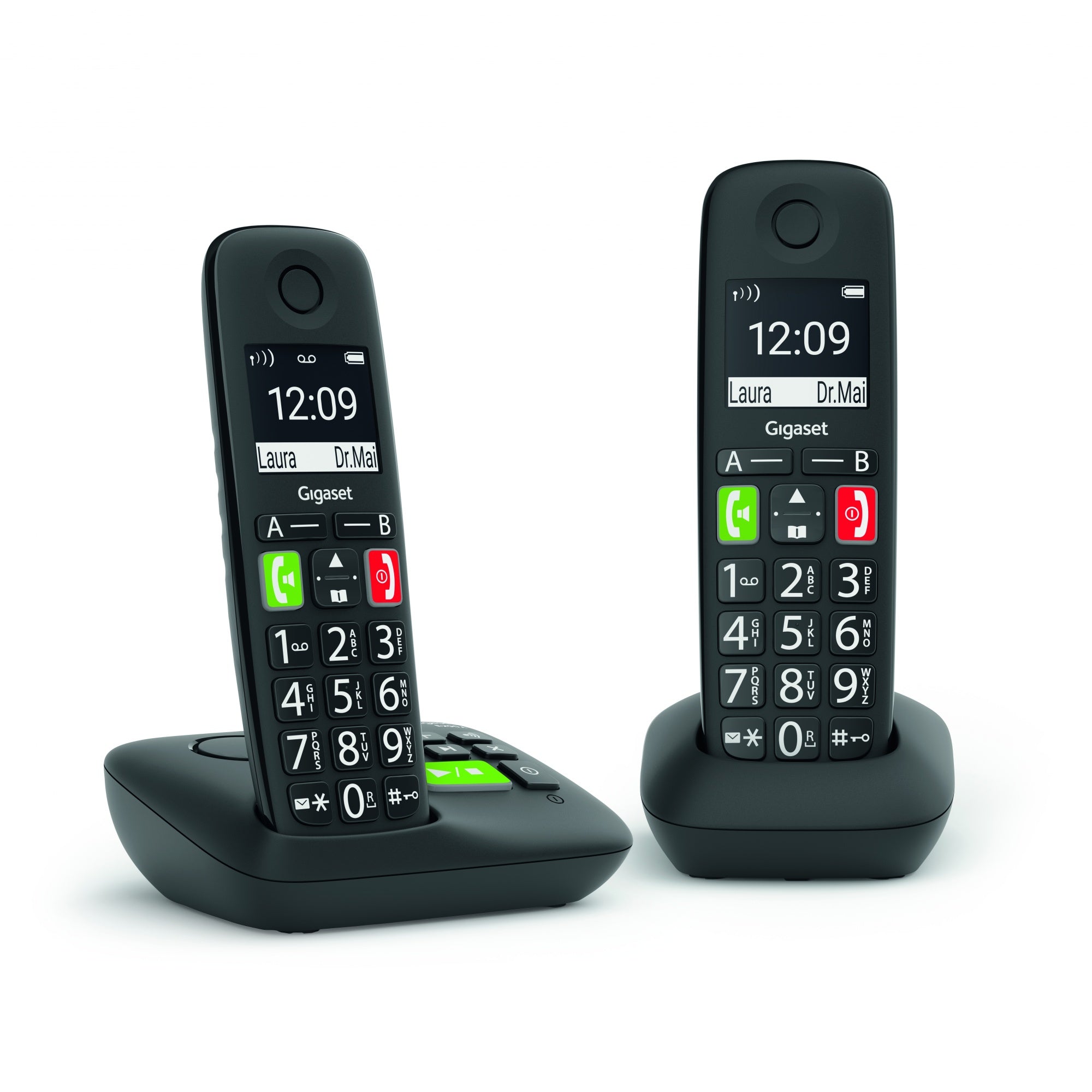 Gigaset E290A Duo large button cordless phone with answering machine - black
