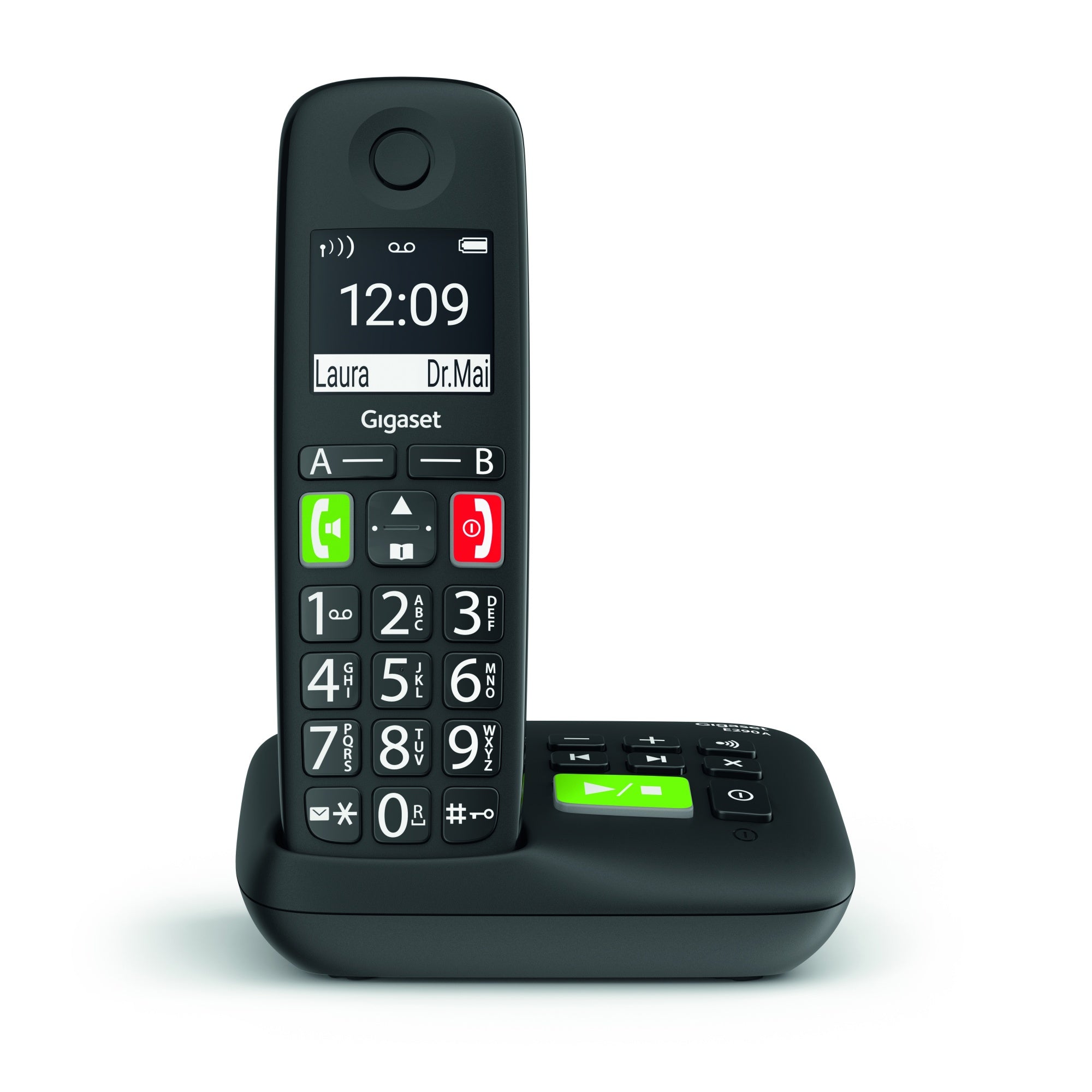 Gigaset E290A large button cordless phone with answering machine - black