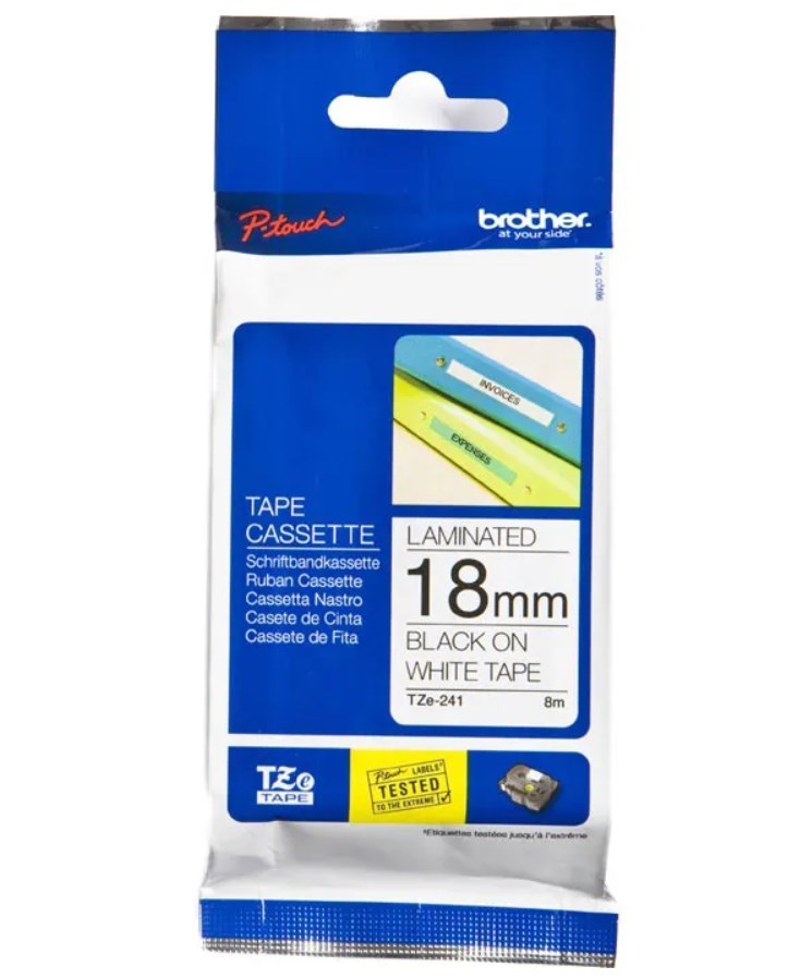 Brother Tape TZe-S241 Extra Strength Adhesive Black/White Laminated Label