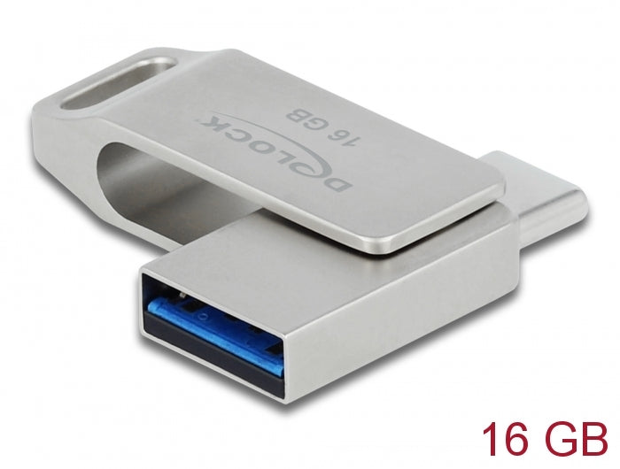 Delock USB 3.2 Gen 1 USB-C™ + Type-A memory stick 16 GB - metal housing