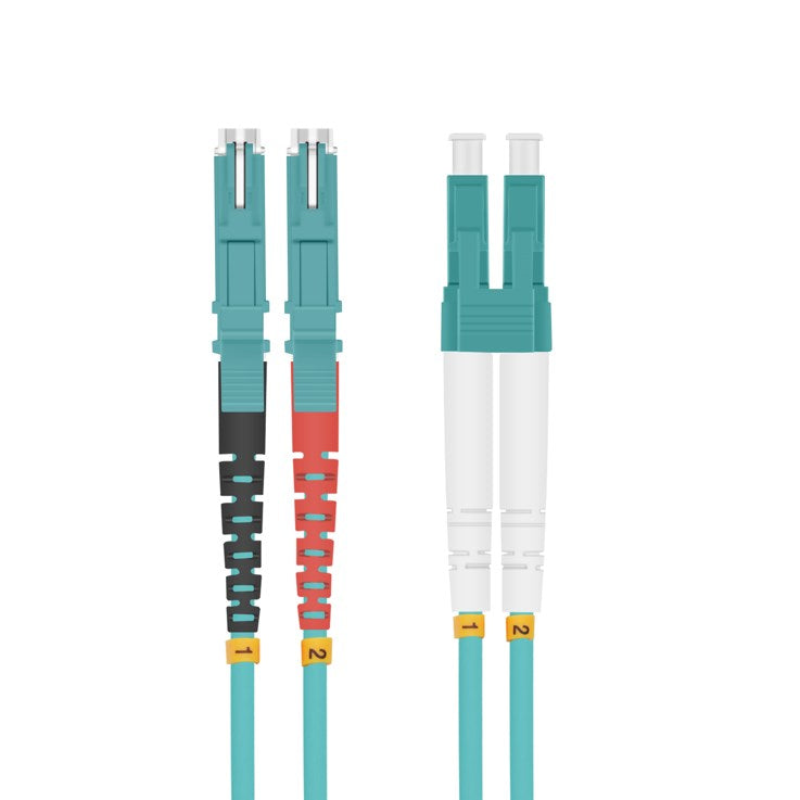 Helos fiber optic patch cable E2000® (LSH)/LC duplex 50/125µm OM3 aqua 10.0m