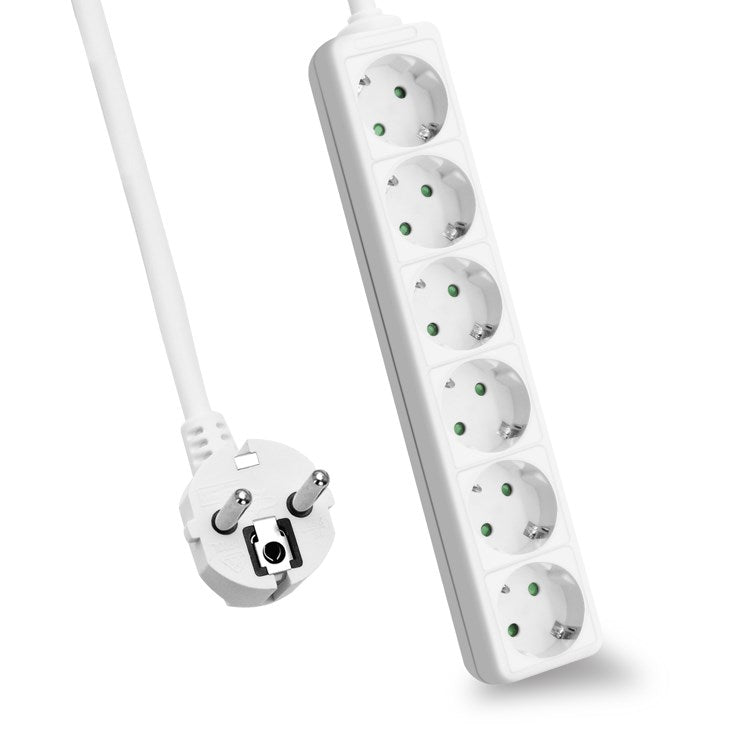Helos power strip CLASSIC, 6-way, white, 5.0m, without switch