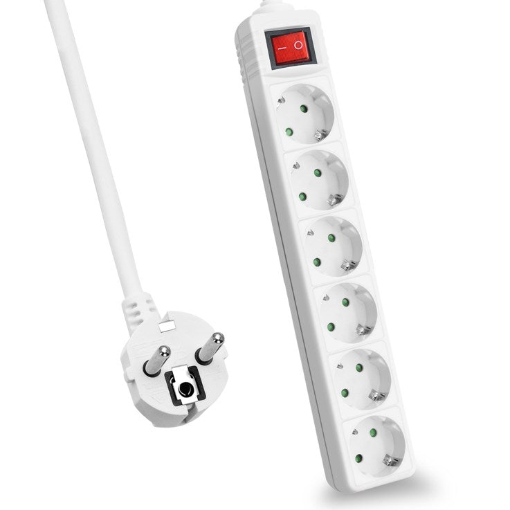 Helos power strip CLASSIC, 6-way, white, 5.0m, with switch