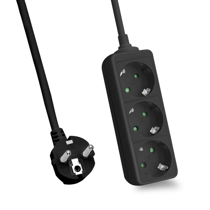 Helos power strip CLASSIC, 3-way, black, 5.0m, without switch