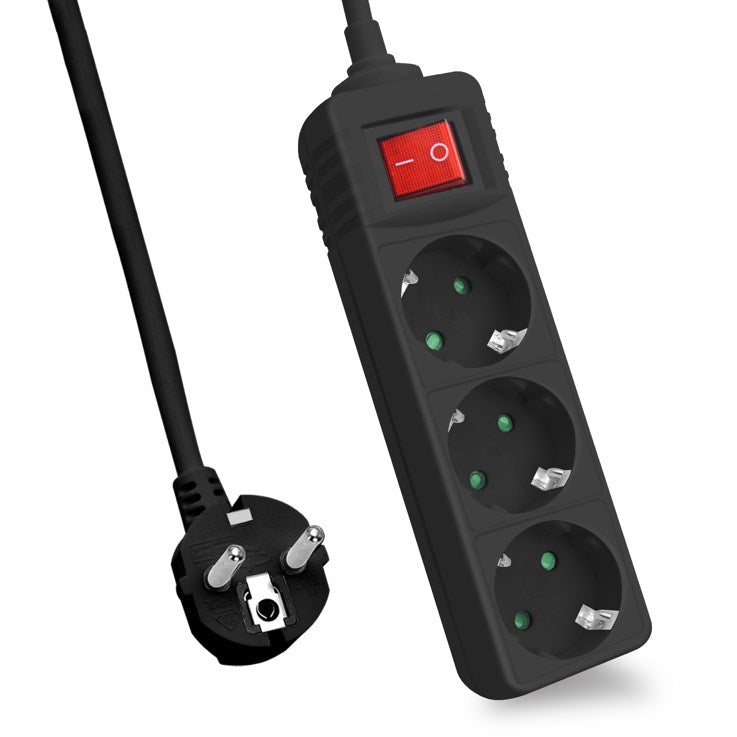 Helos power strip CLASSIC, 3-way, black, 5.0m, with switch