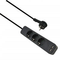Helos power strip ADVANCED, 3-way, USB charger black, 1.5m, with switch