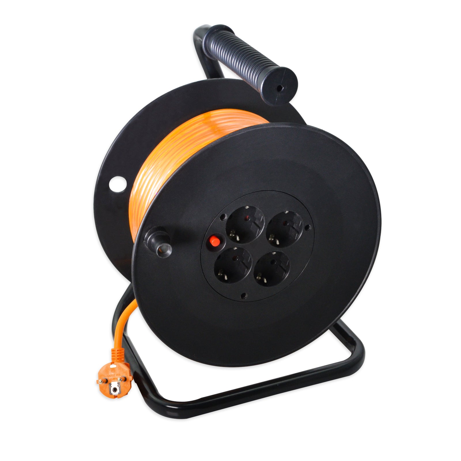 Helos cable reel, extension, 4-way, IP20, orange/black, 50.0m