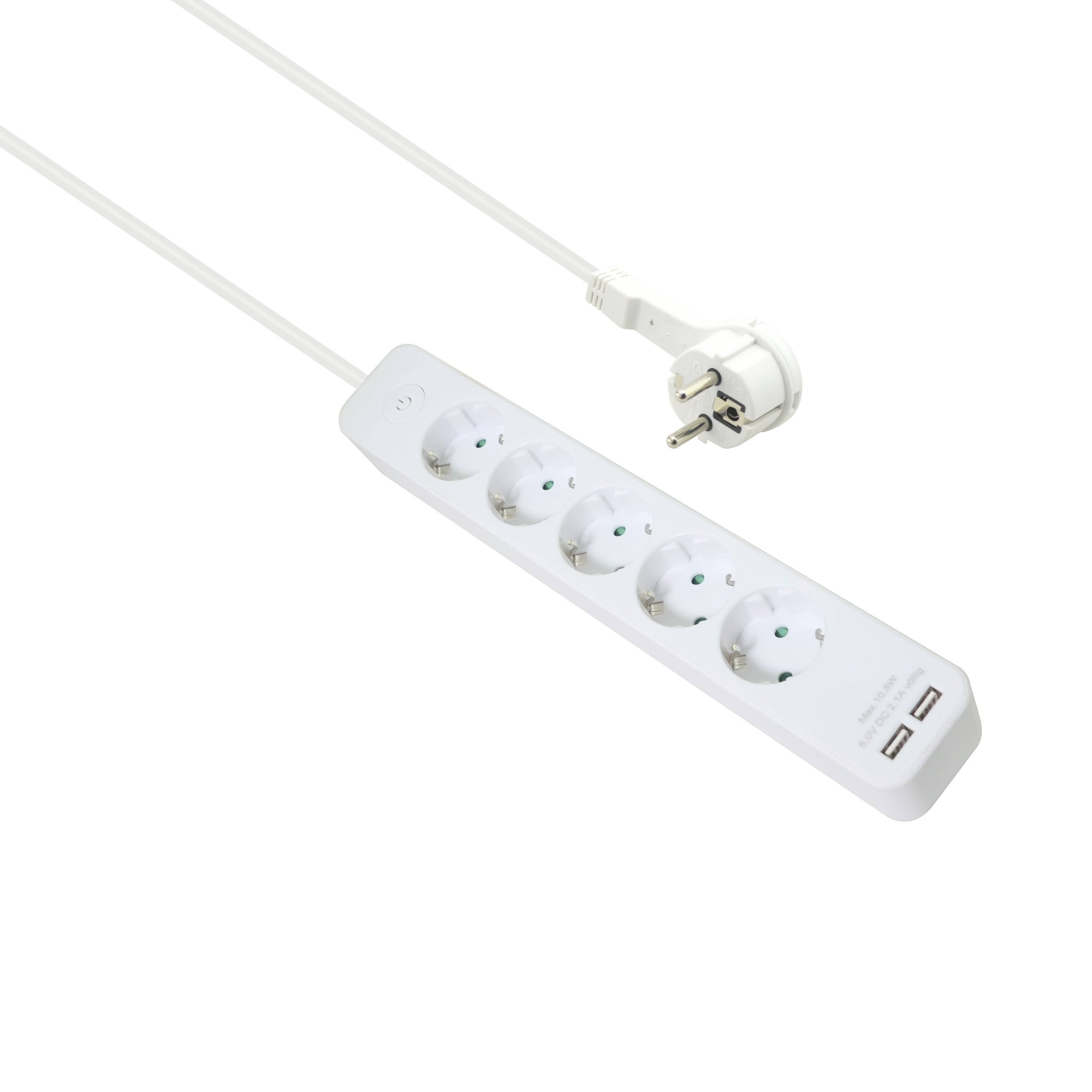 Helos power strip ADVANCED, 5-way, USB charger white, 1.5m, with switch