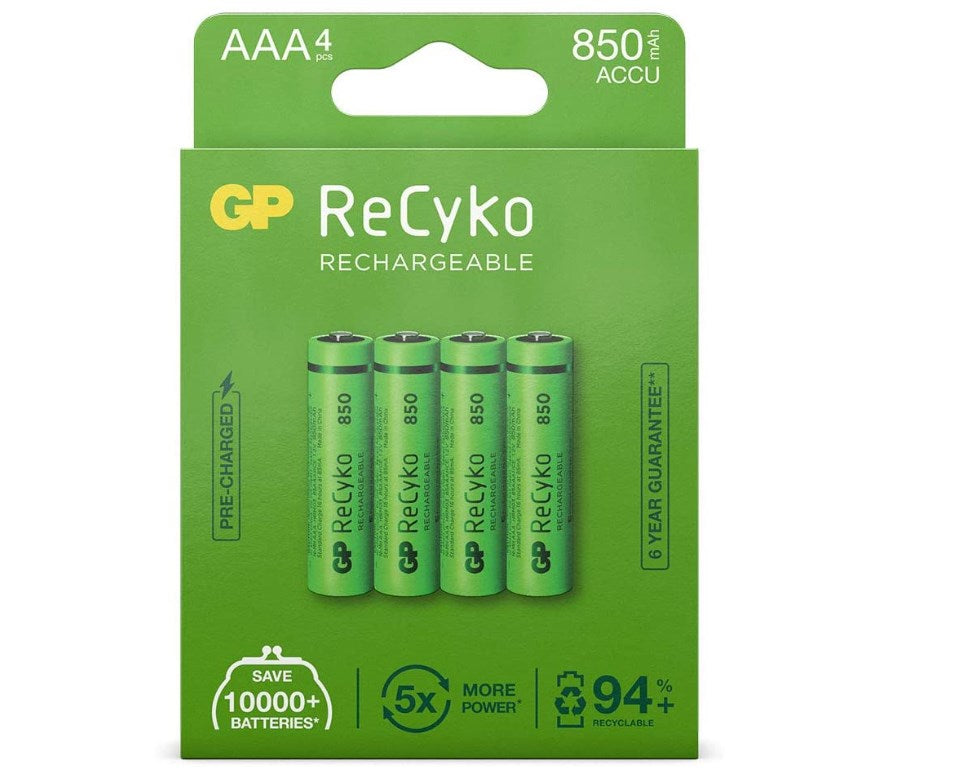 GP ReCyko AAA Micro NiMH 850 mAh 1.2V battery pack of 4