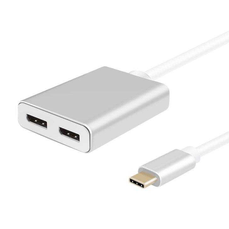 Helos Splitter USB 3.1 Type-C male/2x DisplayPort female, PREMIUM 4K, silver