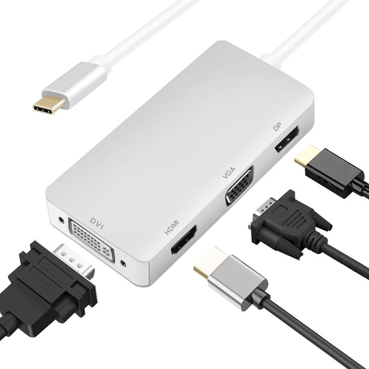 Helos docking station, USB 3.1 Type-C™ male/DP/HDMI/DVI/VGA female, PREMIUM 4K, silver