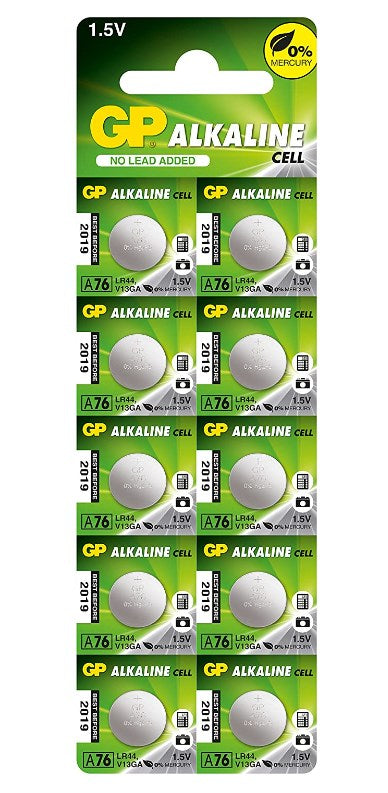 GP Alkaline Knopfzelle 76A/LR44/V13GA 1,5V 10er Blister