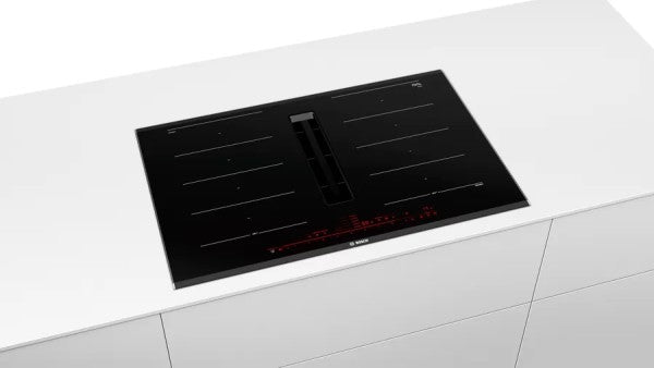 Bosch PXX875D67E Series 8 Built-in induction hob with extractor hood, 80cm, glass ceramic, black