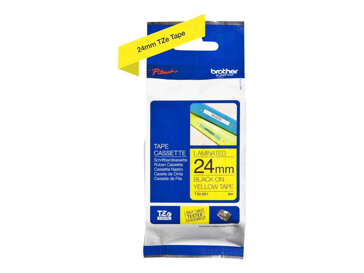 Brother label ribbon TZe-651 yellow/black, 24mm, 8m laminated