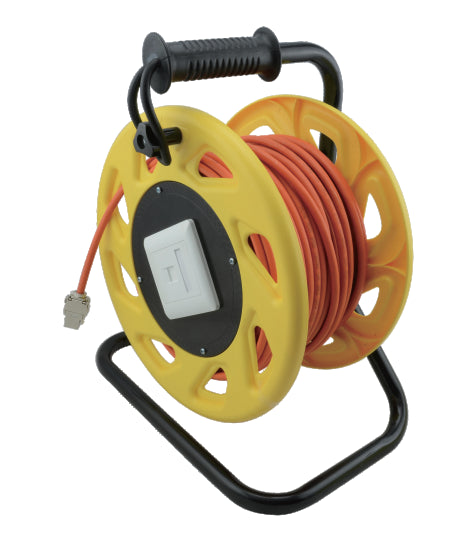 Helos cable reel, network cable Cat 7A, mobile, orange/yellow, 50.0m