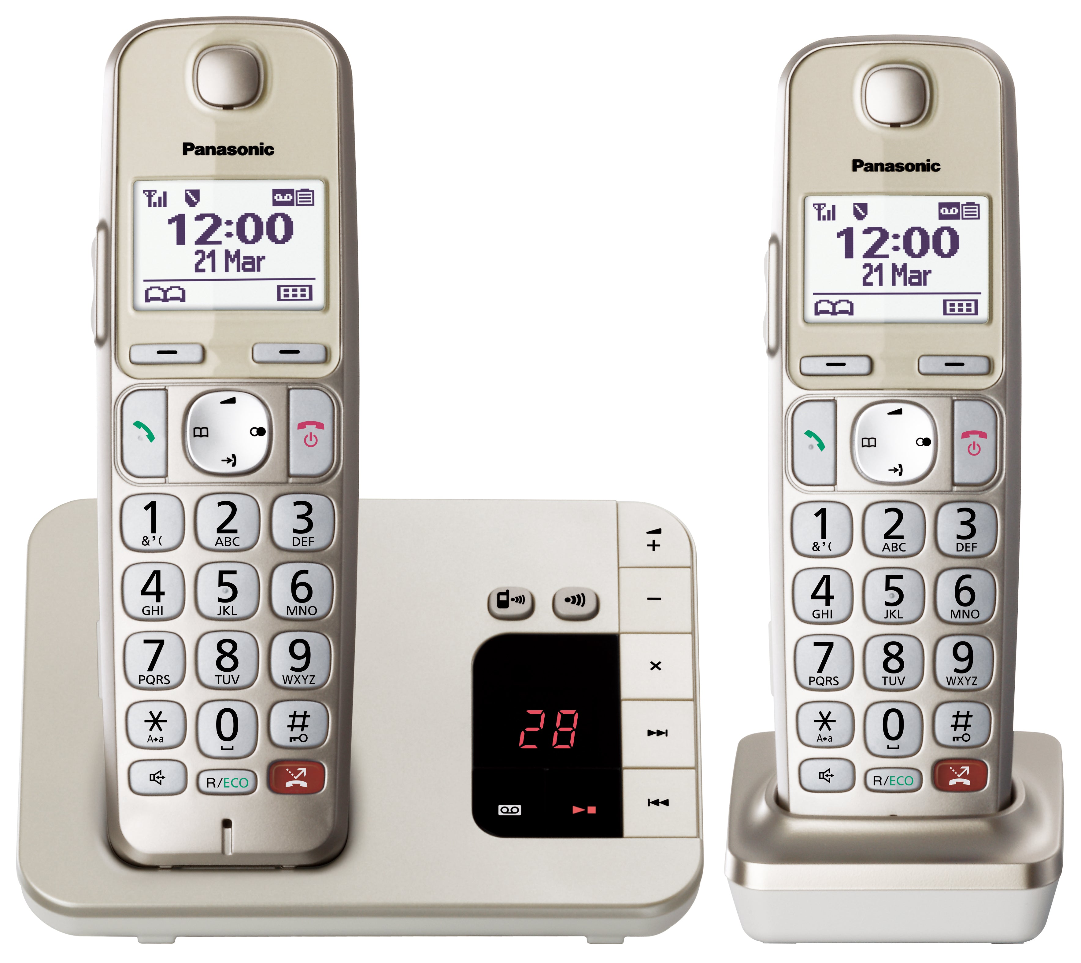 Panasonic large button cordless telephone with answering machine KX-TGE262GN Duo - champagne
