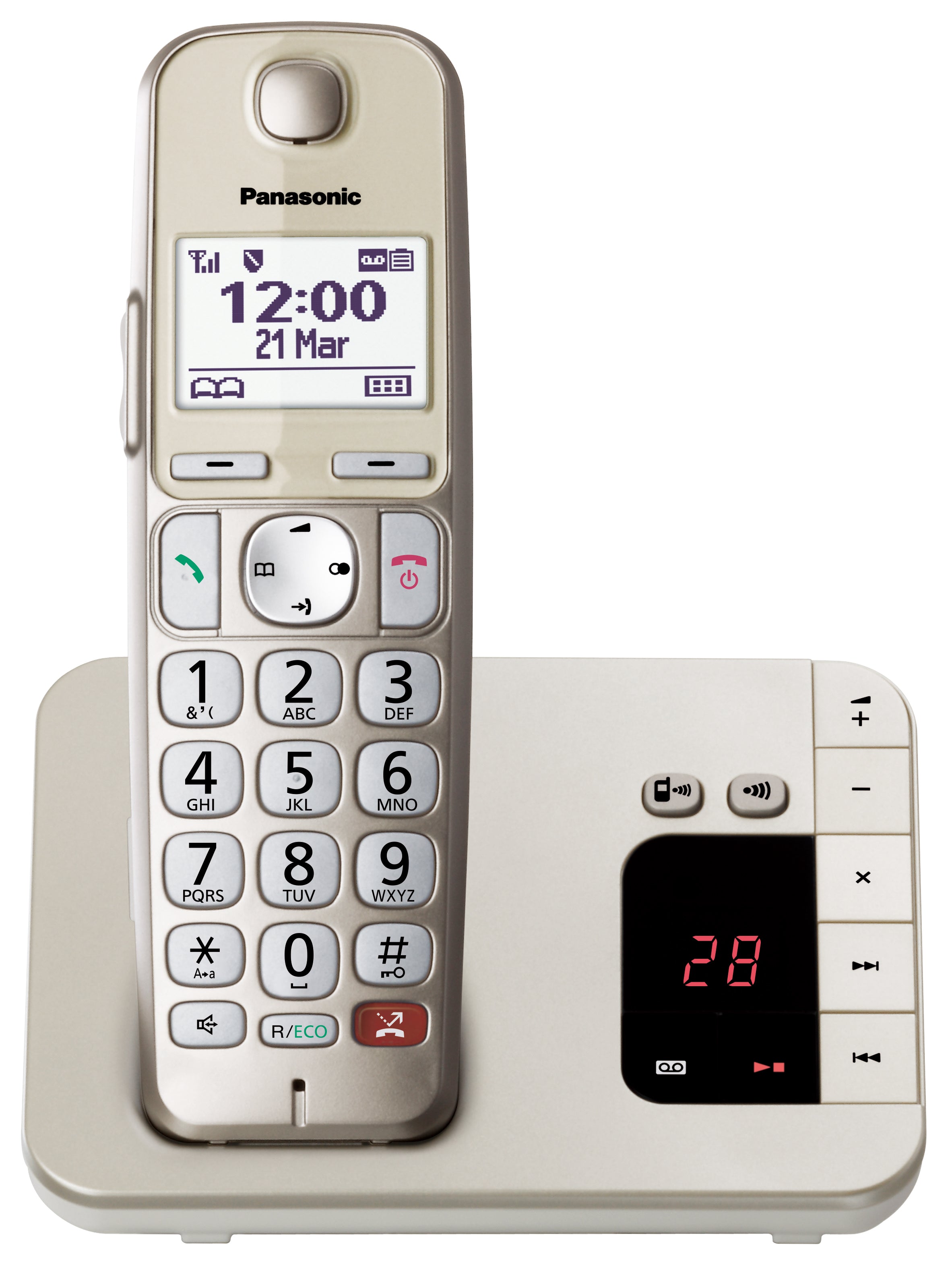 Panasonic large button cordless telephone with answering machine KX-TGE260GN - champagne