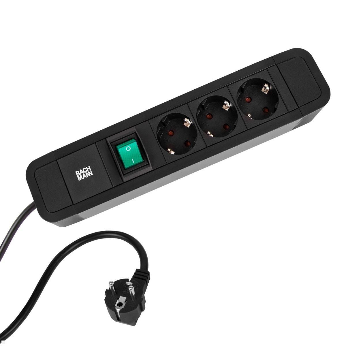 Bachmann power strip PRIMO 2 ALU, 3-way, black, 2.0m, with switch