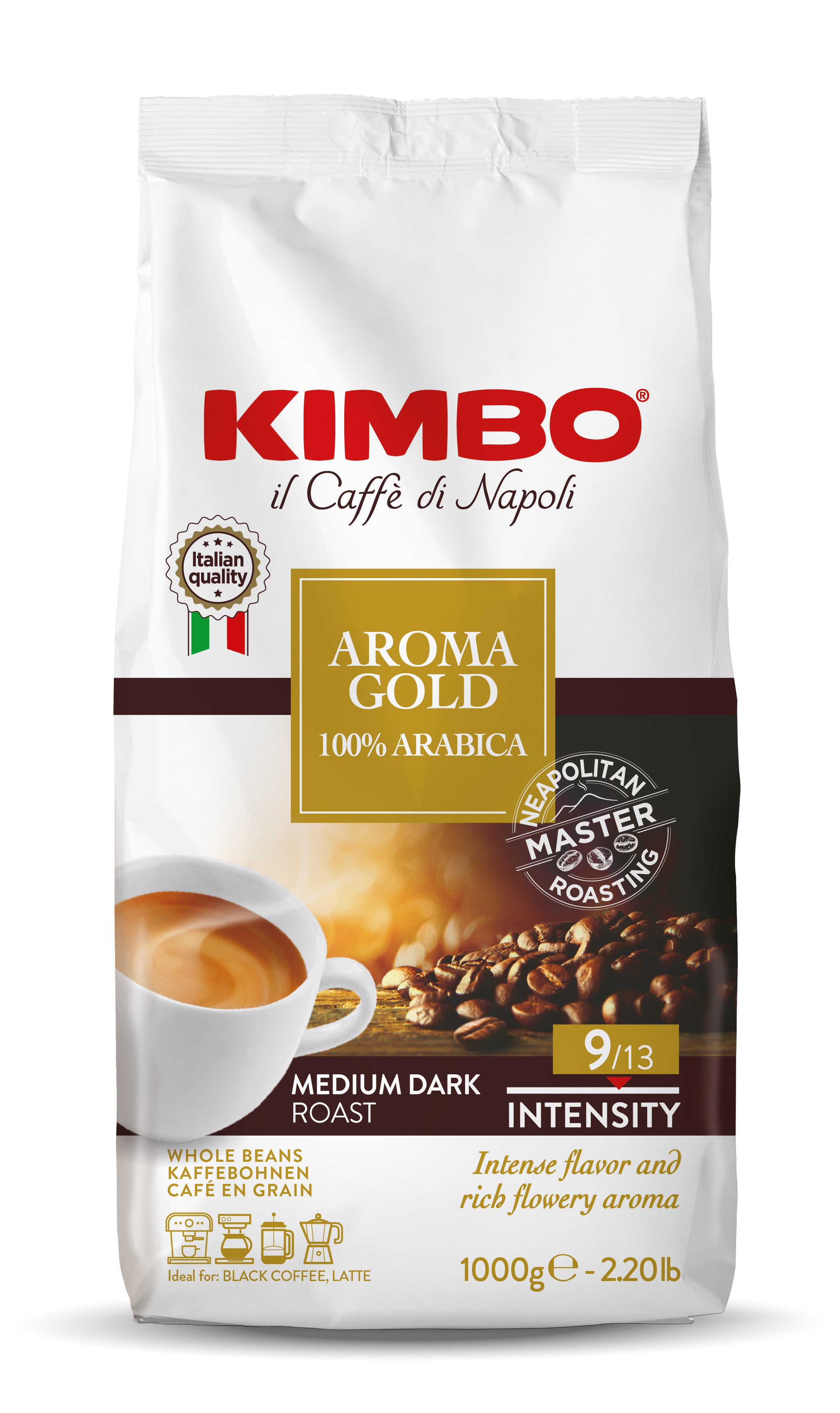 Kimbo - Aroma Gold 100% Arabica ganze Kaffeebohnen1kg