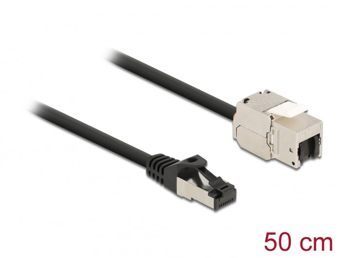 Delock Kabel RJ45 Stecker zu Keystone Modul RJ45 Buchse Cat.6A 50 cm schwarz