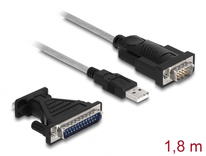 Delock Adapter USB 2.0 Typ-A zu 1 x Seriell RS-232 D-Sub 9 + Adapter D-Sub 25