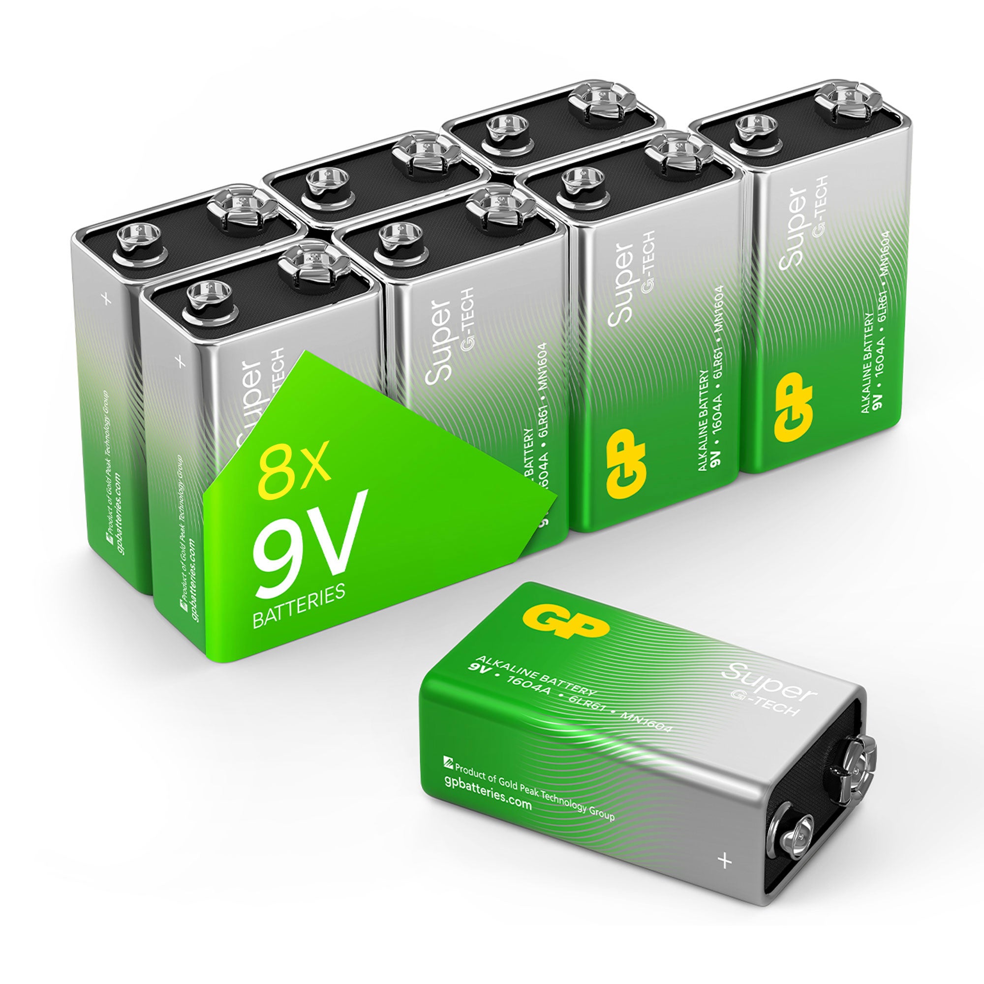 GP Super Alkaline battery 9V block pack of 8