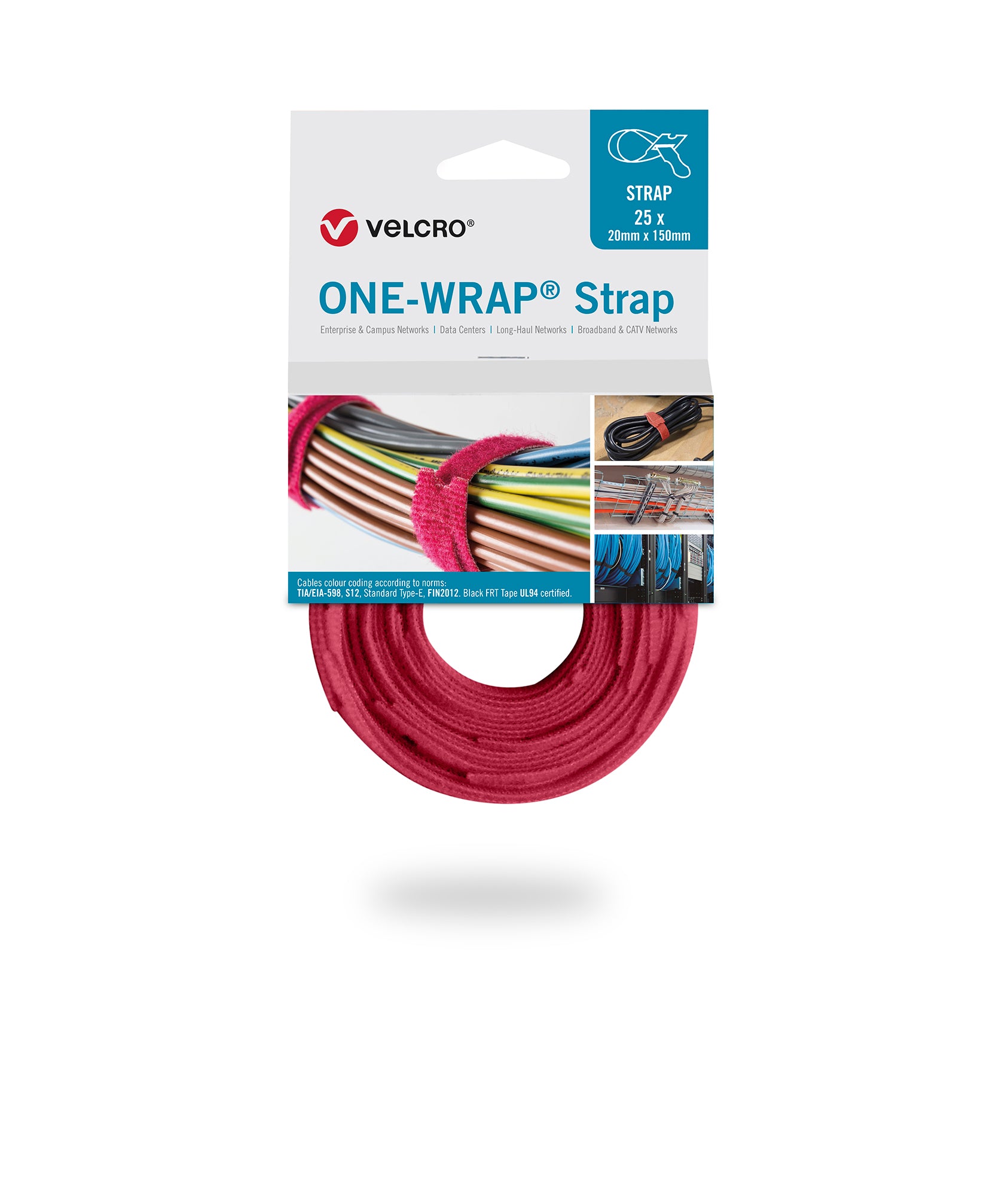 VELCRO® ONE-WRAP® Strap Klett-Kabelbinder 13mm x 200mm 25 Stück rot